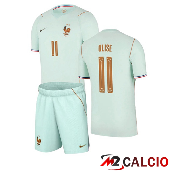 Maglie Calcio Personalizzate,Tute Calcio Squadre,Maglia Nazionale Italiana Calcio | Maglie Calcio Francia (OLISE 11) Bambino Seconda Verde 2026/2027