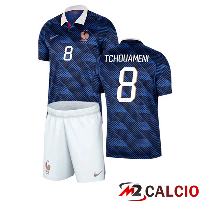 Maglie Calcio Personalizzate,Tute Calcio Squadre,Maglia Nazionale Italiana Calcio | Maglie Calcio Francia (TCHOUAMENI 8) Bambino Prima Blu Reale 2026/2027