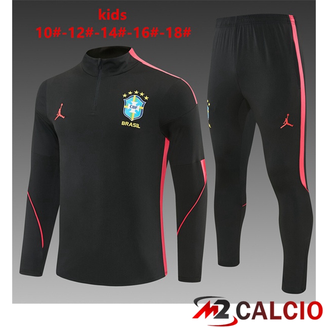 Maglie Calcio Personalizzate,Tute Calcio Squadre,Maglia Nazionale Italiana Calcio | Insieme Tuta Calcio Brasile Bambino Nero Rosso 2026/2027