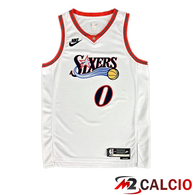 Maglie Calcio Personalizzate,Tute Calcio Squadre,Maglia Nazionale Italiana Calcio | Maglia NBA Philadelphia 76ers (Tyrese Maxey) Bianco 2025/2026