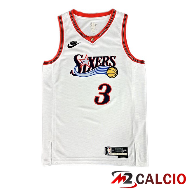Maglie Calcio Personalizzate,Tute Calcio Squadre,Maglia Nazionale Italiana Calcio | Maglia NBA Philadelphia 76ers (Allen Iverson 3) Bianco 2025/2026