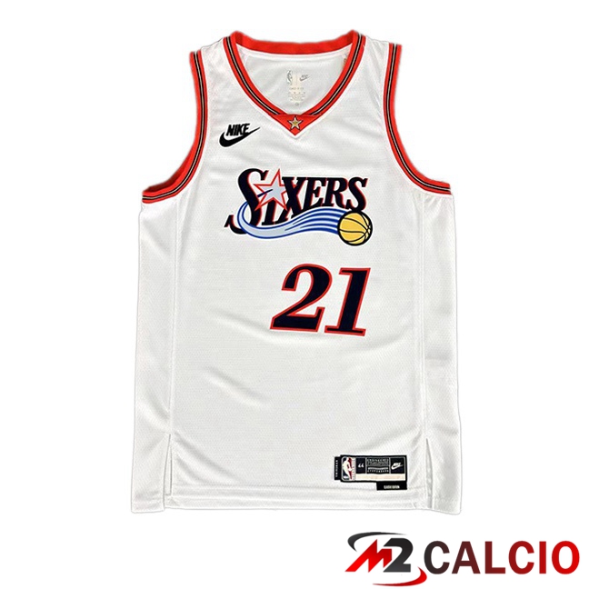 Maglie Calcio Personalizzate,Tute Calcio Squadre,Maglia Nazionale Italiana Calcio | Maglia NBA Philadelphia 76ers (Joel Embiid 21) Bianco 2025/2026