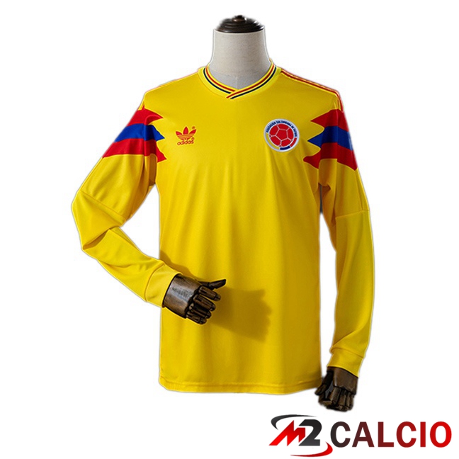 Maglie Calcio Personalizzate,Tute Calcio Squadre,Maglia Nazionale Italiana Calcio | Maglie Calcio Colombia Retro Prima Manica Lunga Giallo 1990