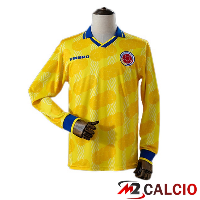 Maglie Calcio Personalizzate,Tute Calcio Squadre,Maglia Nazionale Italiana Calcio | Maglie Calcio Colombia Retro Prima Manica Lunga Giallo 1994