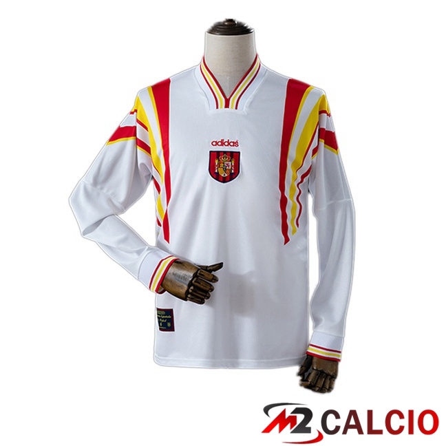 Maglie Calcio Personalizzate,Tute Calcio Squadre,Maglia Nazionale Italiana Calcio | Maglie Calcio Spagna Retro Seconda Manica Lunga Bianco 1996