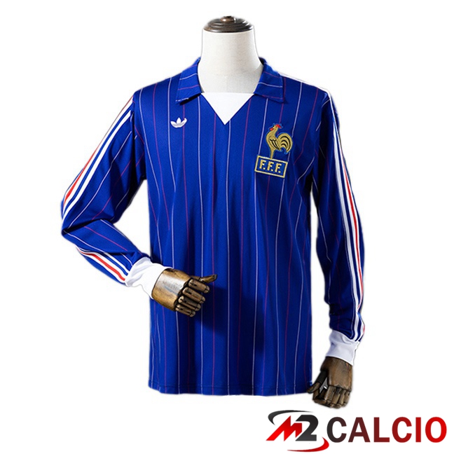 Maglie Calcio Personalizzate,Tute Calcio Squadre,Maglia Nazionale Italiana Calcio | Maglie Calcio Francia Retro Prima Manica Lunga Blu 1980