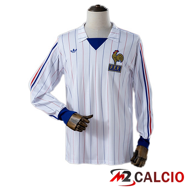 Maglie Calcio Personalizzate,Tute Calcio Squadre,Maglia Nazionale Italiana Calcio | Maglie Calcio Francia Retro Seconda Manica Lunga Bianco 1980