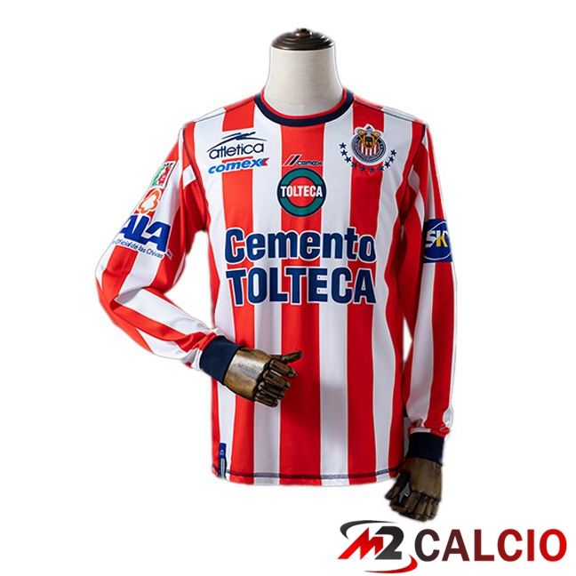 Maglie Calcio Personalizzate,Tute Calcio Squadre,Maglia Nazionale Italiana Calcio | Maglie Calcio CD Guadalajara Retro Prima Manica Lunga Rosso Bianco 2002-2003