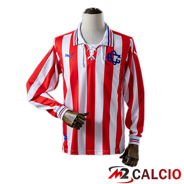 Maglie Calcio Personalizzate,Tute Calcio Squadre,Maglia Nazionale Italiana Calcio | Maglie Calcio CD Guadalajara Retro Edizione del 100° anniversario Prima Manica Lunga Rosso Bianco 2016-2017