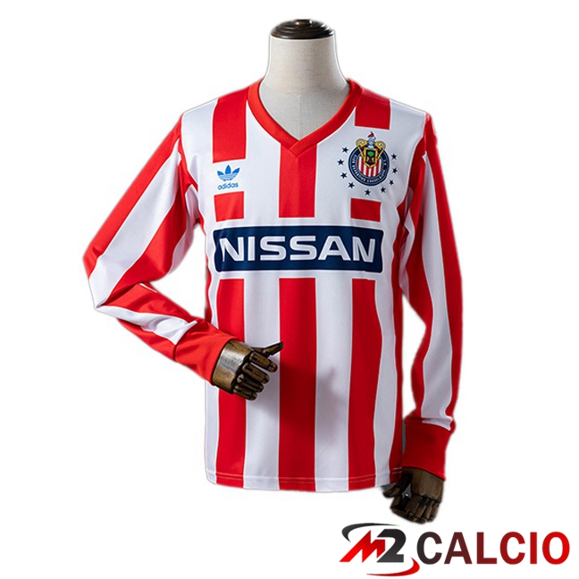 Maglie Calcio Personalizzate,Tute Calcio Squadre,Maglia Nazionale Italiana Calcio | Maglie Calcio CD Guadalajara Retro Prima Manica Lunga Rosso Bianco 1990-1991