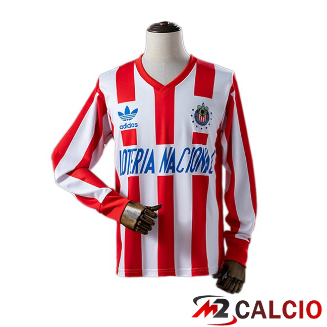 Maglie Calcio Personalizzate,Tute Calcio Squadre,Maglia Nazionale Italiana Calcio | Maglie Calcio CD Guadalajara Retro Prima Manica Lunga Rosso Bianco 1991-1992