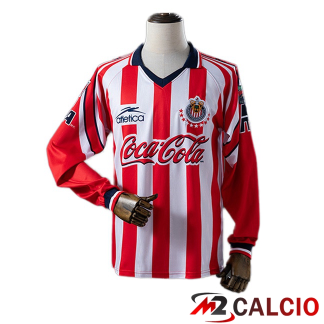 Maglie Calcio Personalizzate,Tute Calcio Squadre,Maglia Nazionale Italiana Calcio | Maglie Calcio CD Guadalajara Retro Prima Manica Lunga Rosso Bianco 1998-1999