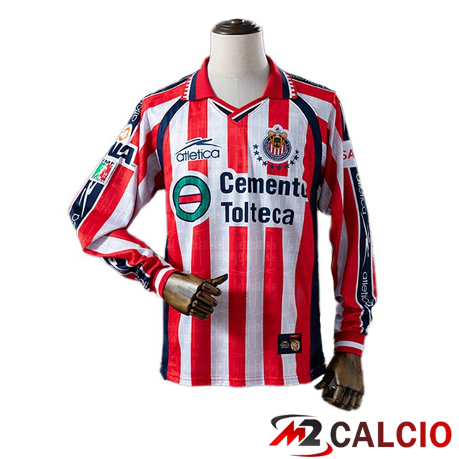 Maglie Calcio Personalizzate,Tute Calcio Squadre,Maglia Nazionale Italiana Calcio | Maglie Calcio CD Guadalajara Retro Prima Manica Lunga Rosso Bianco 1999-2000