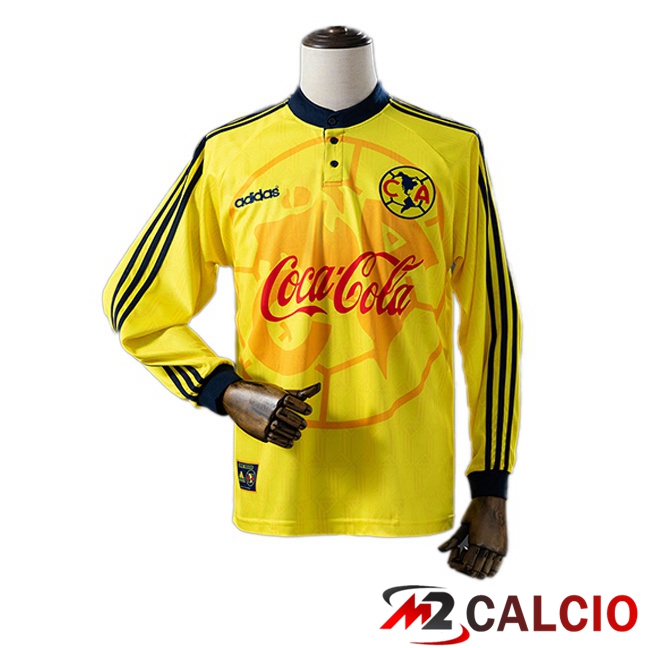Maglie Calcio Personalizzate,Tute Calcio Squadre,Maglia Nazionale Italiana Calcio | Maglie Calcio Club America Retro Prima Manica Lunga Giallo 1997-1998