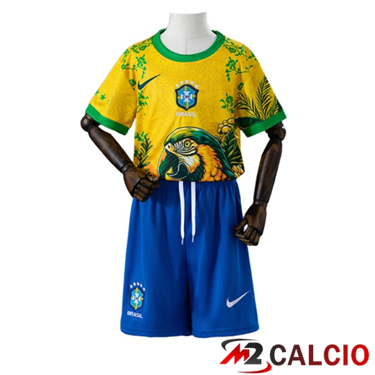 Maglie Calcio Personalizzate,Tute Calcio Squadre,Maglia Nazionale Italiana Calcio | Maglie Calcio Brasile Bambino Edizione Speciale Giallo 2026/2027