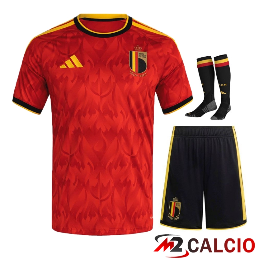 Maglie Calcio Personalizzate,Tute Calcio Squadre,Maglia Nazionale Italiana Calcio | Insieme Maglie Calcio Belgio Prima (Pantaloncini + Calzini) 2026/2027