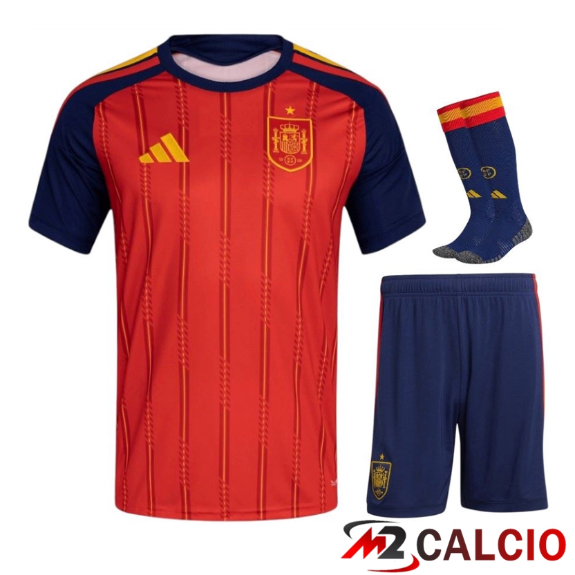Maglie Calcio Personalizzate,Tute Calcio Squadre,Maglia Nazionale Italiana Calcio | Insieme Maglie Calcio Spagna Prima (Pantaloncini + Calzini) 2026/2027
