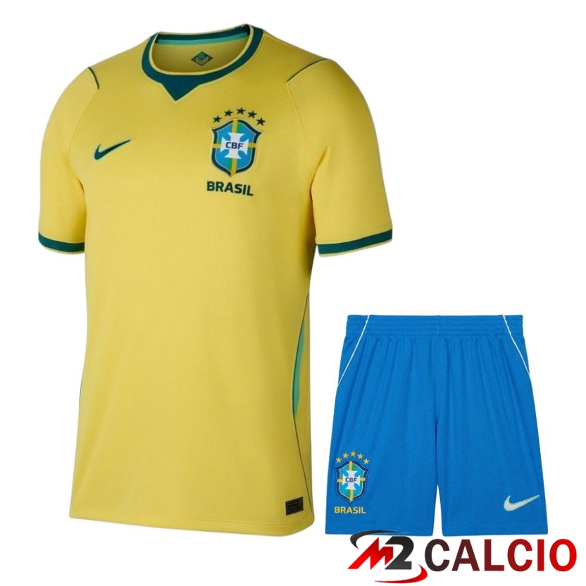 Maglie Calcio Personalizzate,Tute Calcio Squadre,Maglia Nazionale Italiana Calcio | Insieme Maglie Calcio Brasile Prima + Pantaloncini Coppa Del Mondo 2026