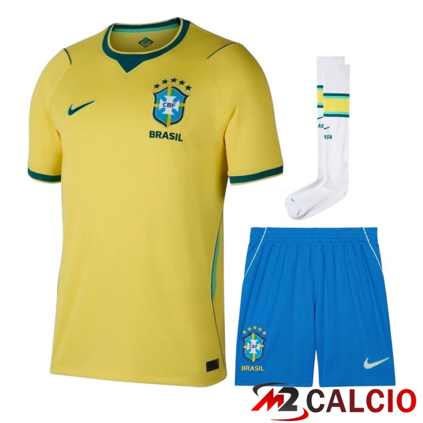 Maglie Calcio Personalizzate,Tute Calcio Squadre,Maglia Nazionale Italiana Calcio | Insieme Maglie Calcio Brasile Prima (Pantaloncini + Calzini) Coppa Del Mondo 2026