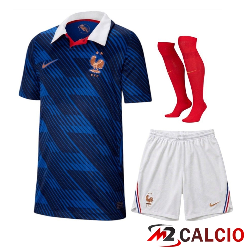 Maglie Calcio Personalizzate,Tute Calcio Squadre,Maglia Nazionale Italiana Calcio | Insieme Maglie Calcio Francia Prima (Pantaloncini + Calzini) 2026/2027