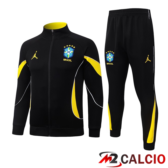 Maglie Calcio Personalizzate,Tute Calcio Squadre,Maglia Nazionale Italiana Calcio | Insieme Tuta Calcio - Giacca Brasile Nero 2026/2027