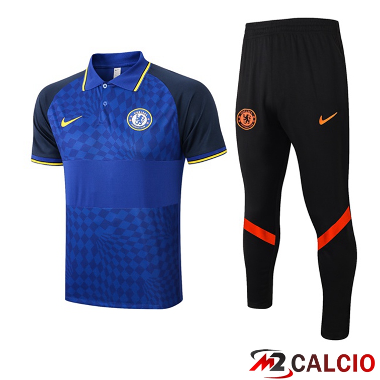 Maglie Calcio Personalizzate,Tute Calcio Squadre,Maglia Nazionale Italiana Calcio | Kit Maglia Polo FC Chelsea + Pantaloni Blu 2021/2022