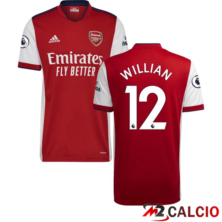 Maglie Calcio Personalizzate,Tute Calcio Squadre,Maglia Nazionale Italiana Calcio | Maglia FC Arsenal (WILLIAN 12) Prima Rosso/Bianco 2021/2022