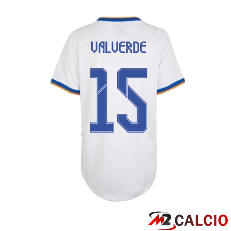 Maglie Calcio Personalizzate,Tute Calcio Squadre,Maglia Nazionale Italiana Calcio | Maglia Real Madrid (VALVERDE 15) Donna Prima Bianco 2021/2022