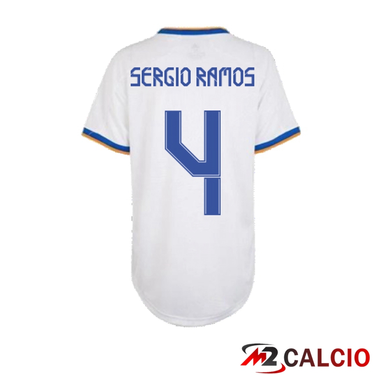 Maglie Calcio Personalizzate,Tute Calcio Squadre,Maglia Nazionale Italiana Calcio | Maglia Real Madrid (SERGIO RAMOS 4) Donna Prima Bianco 2021/2022