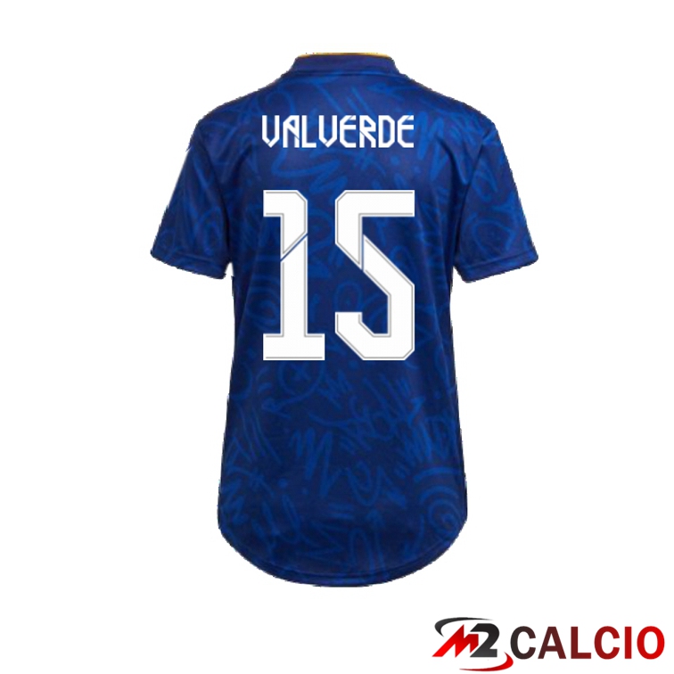 Maglie Calcio Personalizzate,Tute Calcio Squadre,Maglia Nazionale Italiana Calcio | Maglia Real Madrid (VALVERDE 15) Donna Seconda Blu 2021/2022