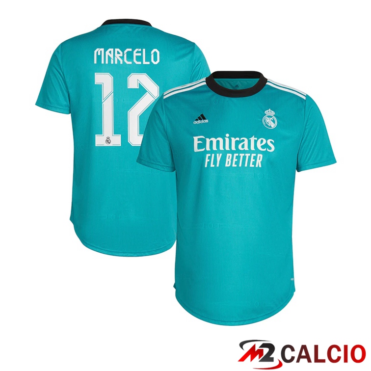 Maglie Calcio Personalizzate,Tute Calcio Squadre,Maglia Nazionale Italiana Calcio | Maglia Real Madrid (MARCELO 12) Donna Terza Blu Verde 2021/2022