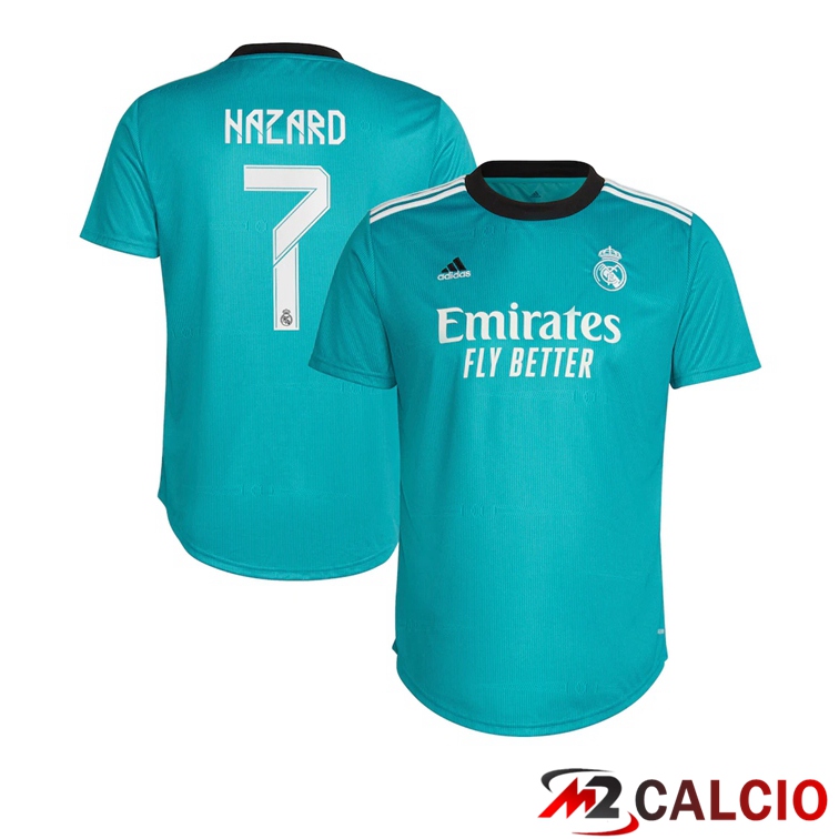 Maglie Calcio Personalizzate,Tute Calcio Squadre,Maglia Nazionale Italiana Calcio | Maglia Real Madrid (HAZARD 7) Donna Terza Blu Verde 2021/2022
