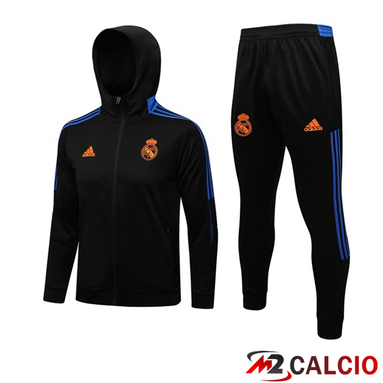 Maglie Calcio Personalizzate,Tute Calcio Squadre,Maglia Nazionale Italiana Calcio | Giacca Con Cappuccio Tuta Real Madrid Nero 2021/2022