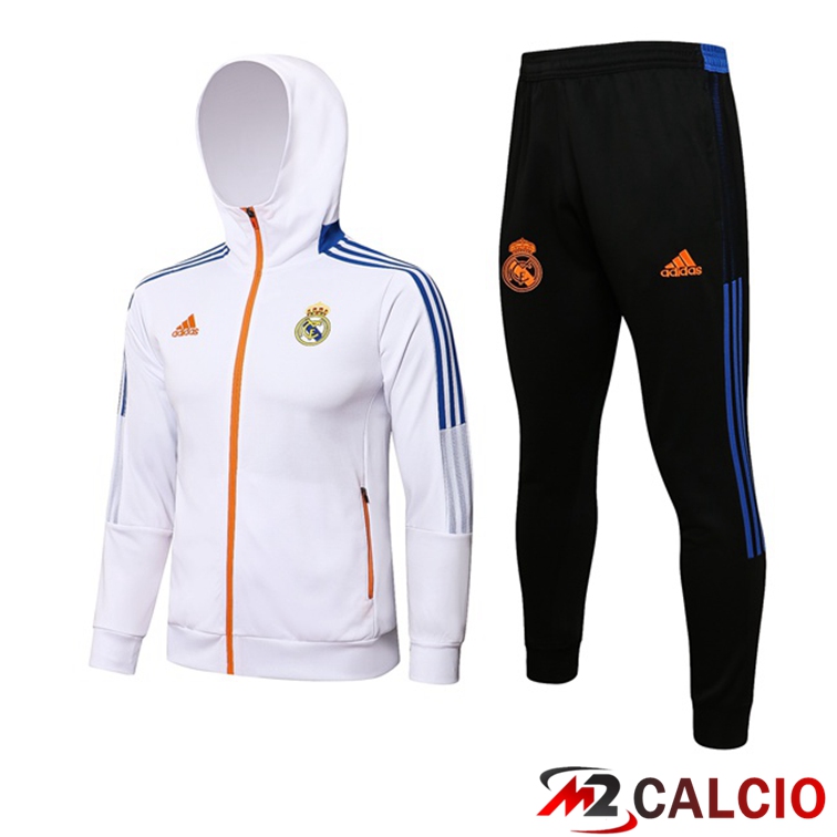 Maglie Calcio Personalizzate,Tute Calcio Squadre,Maglia Nazionale Italiana Calcio | Giacca Con Cappuccio Tuta Real Madrid Bianco 2021/2022