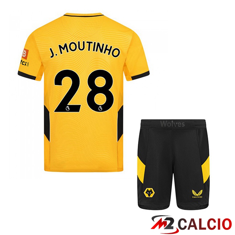Maglie Calcio Personalizzate,Tute Calcio Squadre,Maglia Nazionale Italiana Calcio | Maglia Wolverhampton (J. MOUTINHO 28) Bambino Prima Giallo 2021/22