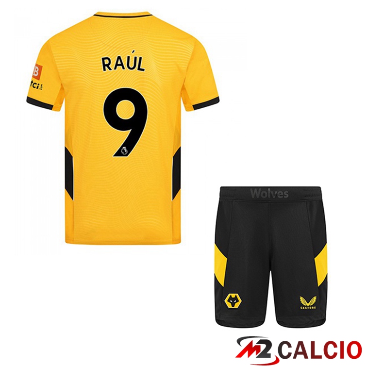 Maglie Calcio Personalizzate,Tute Calcio Squadre,Maglia Nazionale Italiana Calcio | Maglia Wolverhampton (RAUL 9) Bambino Prima Giallo 2021/22