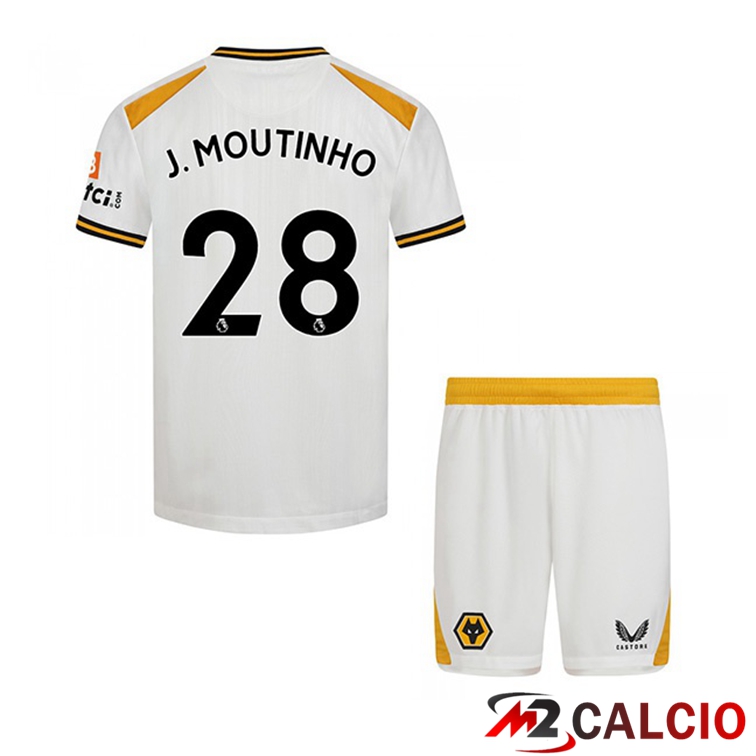 Maglie Calcio Personalizzate,Tute Calcio Squadre,Maglia Nazionale Italiana Calcio | Maglia Wolverhampton (J. MOUTINHO 28) Bambino Terza Bianco 2021/22