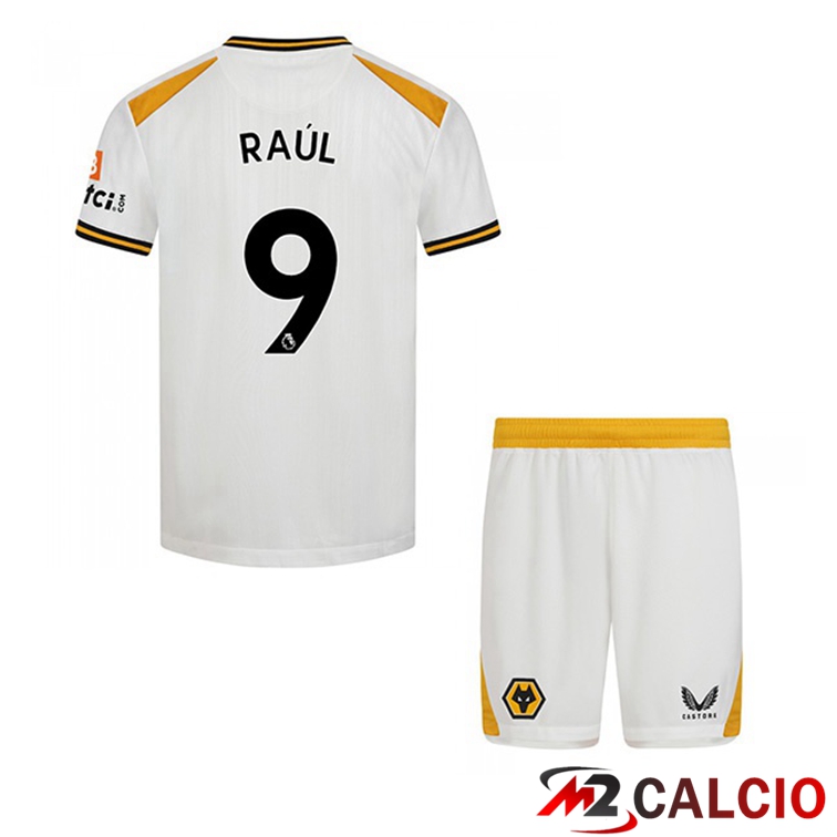 Maglie Calcio Personalizzate,Tute Calcio Squadre,Maglia Nazionale Italiana Calcio | Maglia Wolverhampton (RAUL 9) Bambino Terza Bianco 2021/22