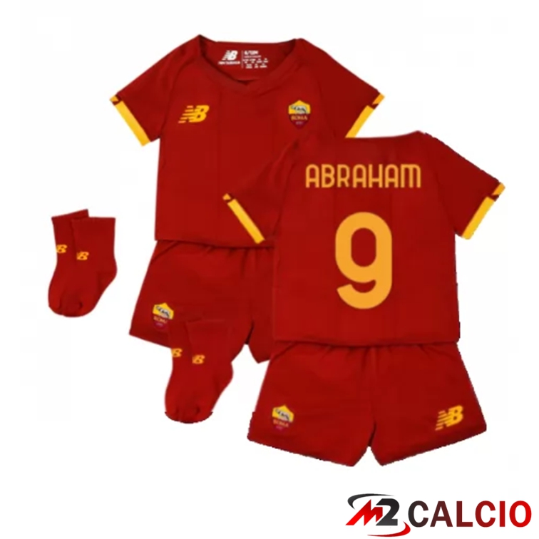 Maglie Calcio AS Roma（ABRAHAM 9）Bambino Prima Rosso 2021/2022