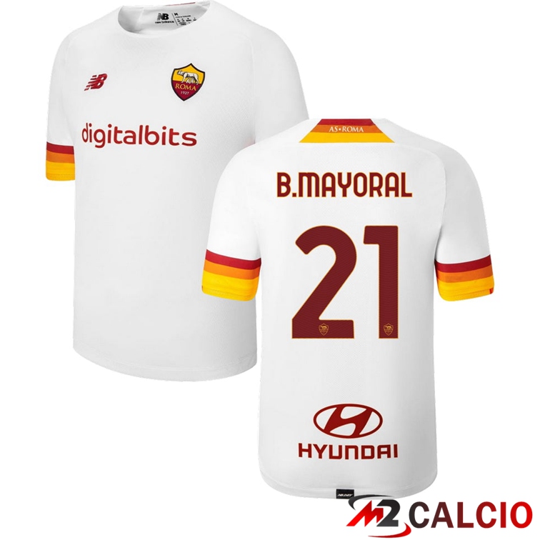 Maglie Calcio Personalizzate,Tute Calcio Squadre,Maglia Nazionale Italiana Calcio | Maglie Calcio AS Roma（B.MAYORAL 21）Seconda Bianco 2021/2022