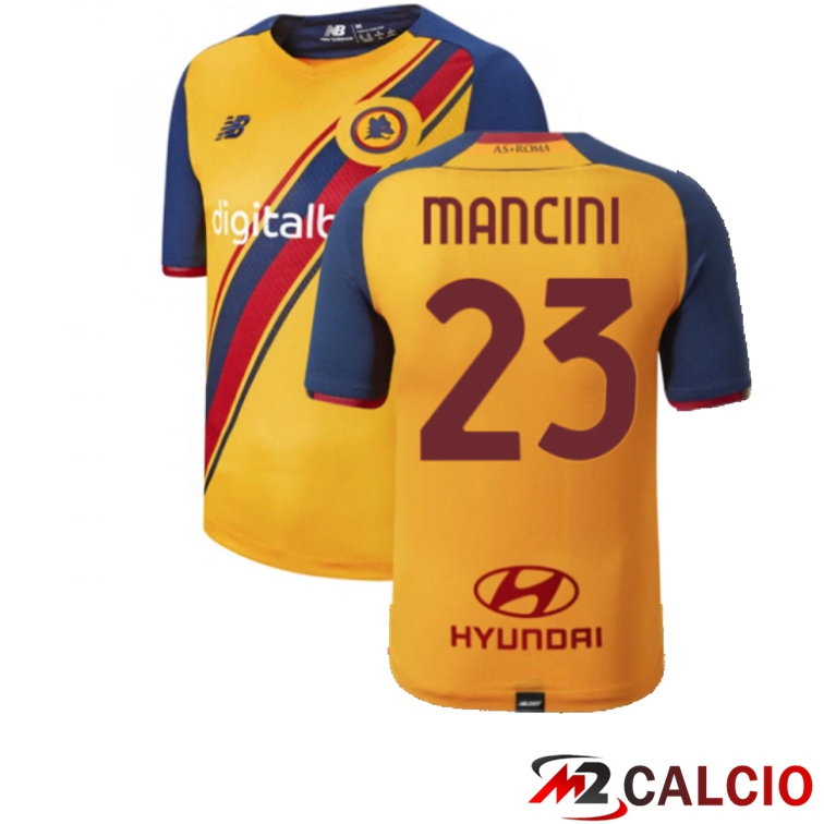 Maglie Calcio Personalizzate,Tute Calcio Squadre,Maglia Nazionale Italiana Calcio | Maglie Calcio AS Roma（MANCINI 23）Terza Giallo 2021/2022