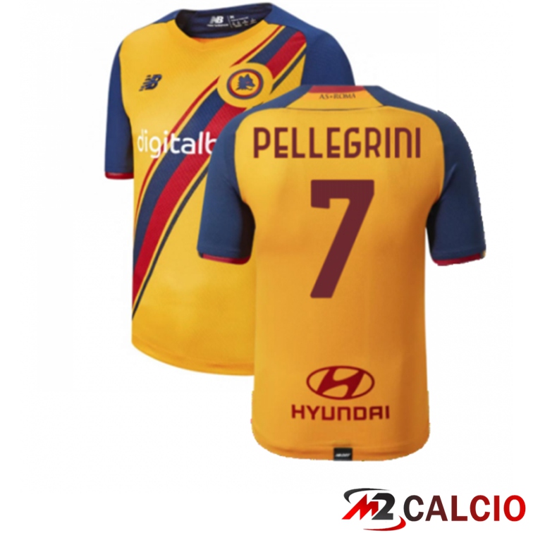 Maglie Calcio Personalizzate,Tute Calcio Squadre,Maglia Nazionale Italiana Calcio | Maglie Calcio AS Roma（PELLEGRINI 7）Terza Giallo 2021/2022