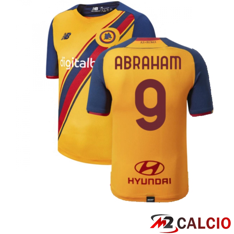 Maglie Calcio Personalizzate,Tute Calcio Squadre,Maglia Nazionale Italiana Calcio | Maglie Calcio AS Roma（ABRAHAM 9）Terza Giallo 2021/2022
