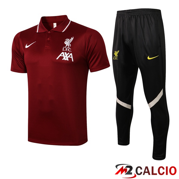 Maglie Calcio Personalizzate,Tute Calcio Squadre,Maglia Nazionale Italiana Calcio | Maglia Polo FC Liverpool + Pantaloni Rosso 2021/2022