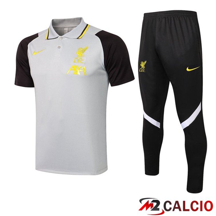 Maglie Calcio Personalizzate,Tute Calcio Squadre,Maglia Nazionale Italiana Calcio | Maglia Polo FC Liverpool + Pantaloni Grigio Nero 2021/2022