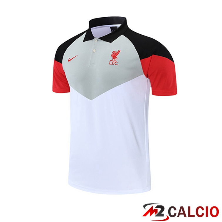 Maglie Calcio Personalizzate,Tute Calcio Squadre,Maglia Nazionale Italiana Calcio | Maglia Polo FC Liverpool Bianco Grigio Rosso 2021/2022