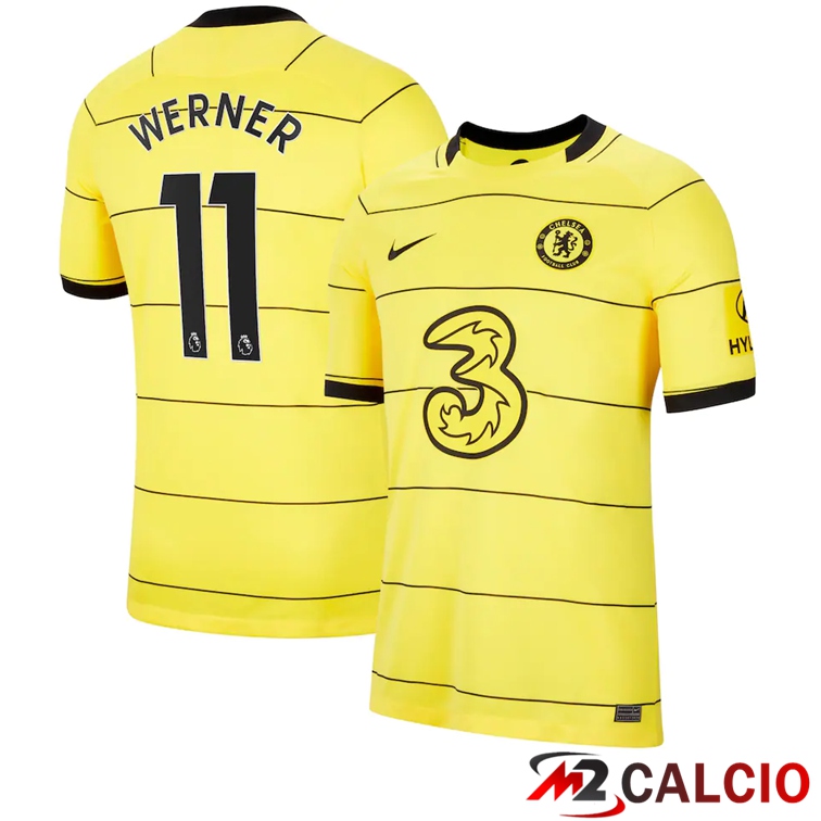 Maglie Calcio Personalizzate,Tute Calcio Squadre,Maglia Nazionale Italiana Calcio | Maglia FC Chelsea (WERNER 11) Seconda Giallo 2021/2022