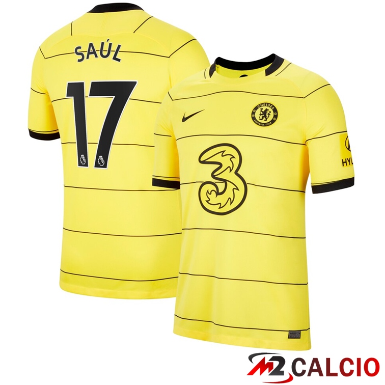Maglie Calcio Personalizzate,Tute Calcio Squadre,Maglia Nazionale Italiana Calcio | Maglia FC Chelsea (SAUL 17) Seconda Giallo 2021/2022