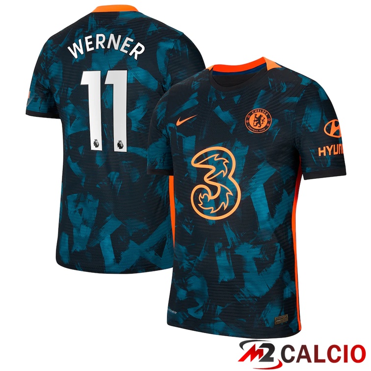 Maglie Calcio Personalizzate,Tute Calcio Squadre,Maglia Nazionale Italiana Calcio | Maglia FC Chelsea (WERNER 11) Terza Verde/Nero 2021/2022
