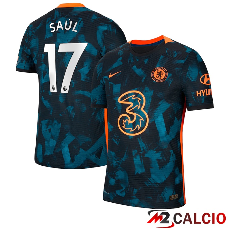 Maglie Calcio Personalizzate,Tute Calcio Squadre,Maglia Nazionale Italiana Calcio | Maglia FC Chelsea (SAUL 17) Terza Verde/Nero 2021/2022
